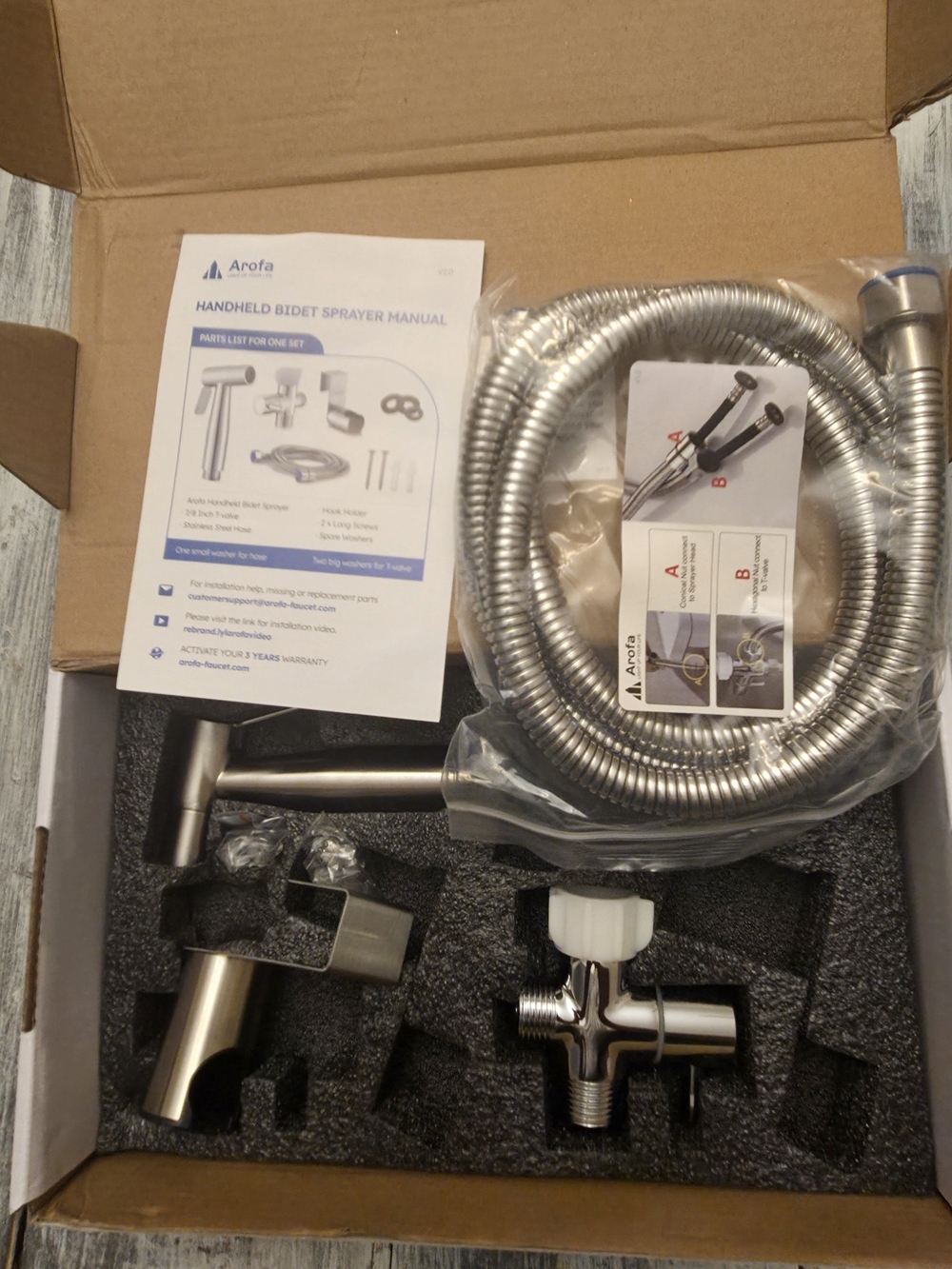 Arofa Stainless Handheld Bidet Sprayer Set in Brushed Silver